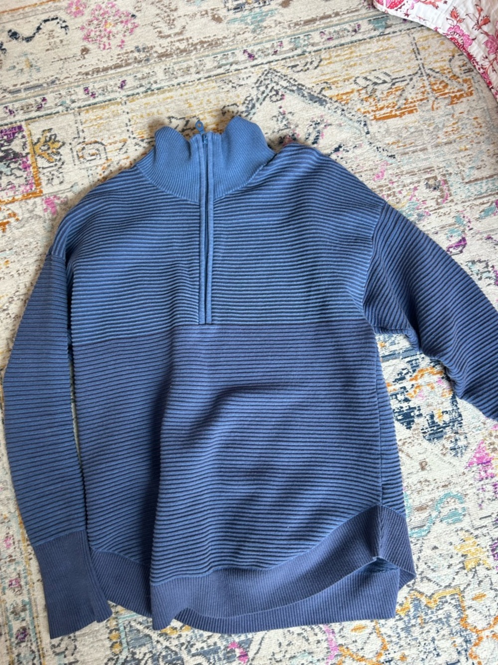 aerie Blue Ribbed Quarter-Zip Pullover